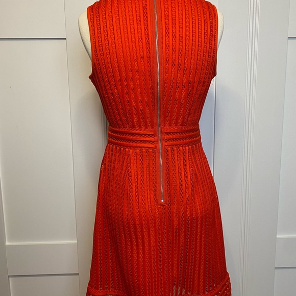 J. CREW ~ Size 2 Striped Eyelet Fit N’ Flare Dress Poppy Red Pink Exposed Zipper - Picture 4 of 9
